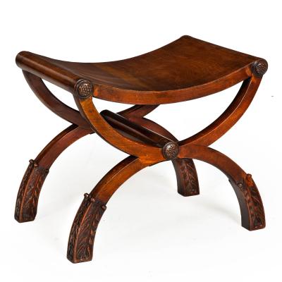 Regency Carved Mahogany Curule Bench England ca 1815