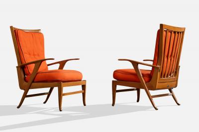 Renzo Franchi Lounge Chairs with Wood and Fabric Italy 1950s