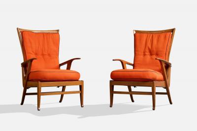 Renzo Franchi Lounge Chairs with Wood and Fabric Italy 1950s