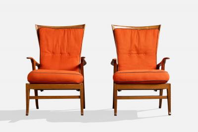 Renzo Franchi Lounge Chairs with Wood and Fabric Italy 1950s
