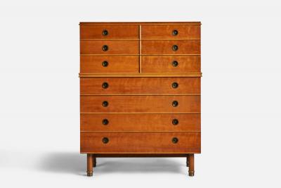Renzo Rutili Chest of Drawers with Mahogany Maple and Brass USA 1950s