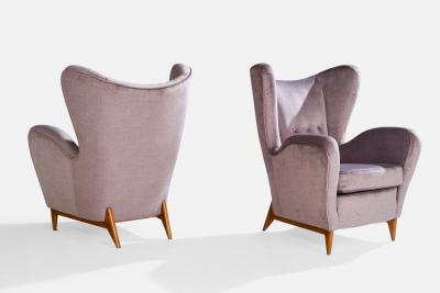 Renzo Zavenella Attribution Lounge Chairs with Velvet and Wood Italy 1940s