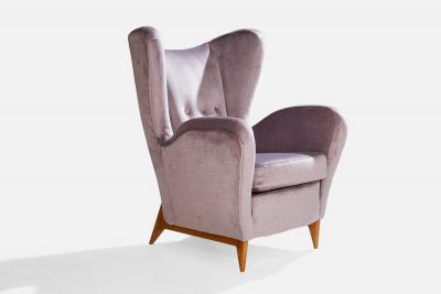 Renzo Zavenella Attribution Lounge Chairs with Velvet and Wood Italy 1940s