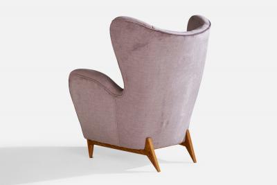 Renzo Zavenella Attribution Lounge Chairs with Velvet and Wood Italy 1940s