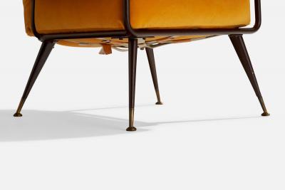 Rito Valla Lounge Chair with Metal Brass and Velvet Italy 1950s