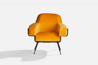Rito Valla Lounge Chair with Metal Brass and Velvet Italy 1950s