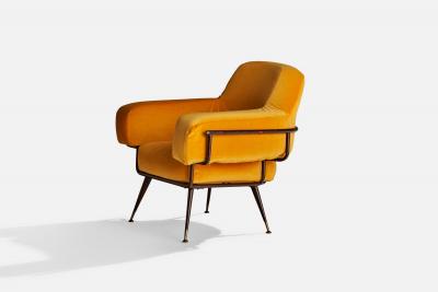 Rito Valla Lounge Chair with Metal Brass and Velvet Italy 1950s