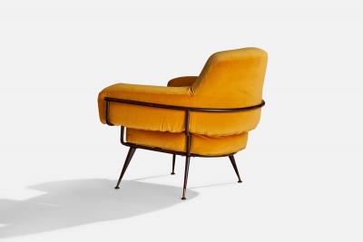 Rito Valla Lounge Chair with Metal Brass and Velvet Italy 1950s