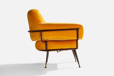 Rito Valla Lounge Chair with Metal Brass and Velvet Italy 1950s
