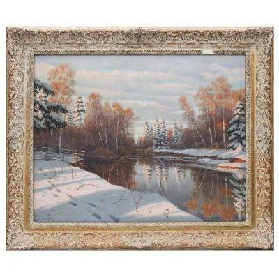 Riverbank In Winter Boris Bessonov 1862 1934 Russia