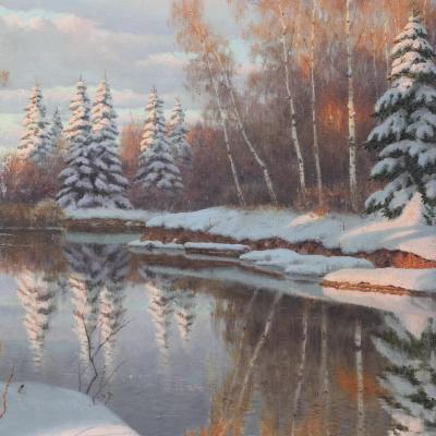 Riverbank In Winter Boris Bessonov 1862 1934 Russia