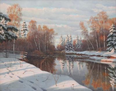 Riverbank In Winter Boris Bessonov 1862 1934 Russia