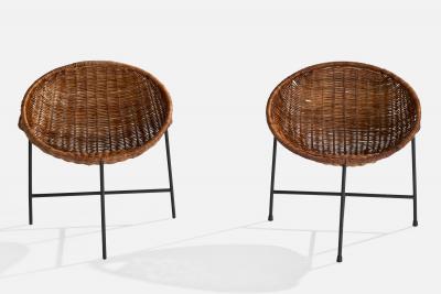 Roberto Mango Roberto Mango Side Chairs with Iron and Rattan Italy 1950s