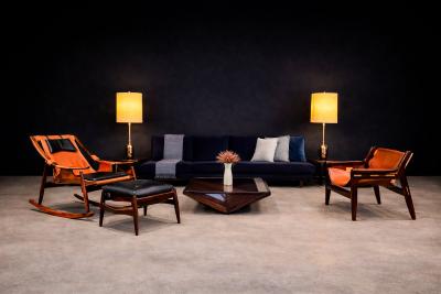 Rocking Chair with Ottoman in Rosewood Leather Liceu de Artes 1960s