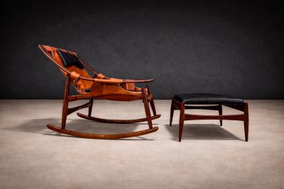 Rocking Chair with Ottoman in Rosewood Leather Liceu de Artes 1960s