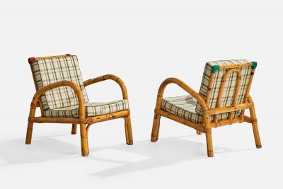 Rotan Lounge Chairs with Bamboo Rattan and Fabric Italy 1950s