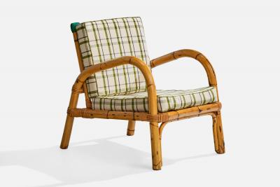 Rotan Lounge Chairs with Bamboo Rattan and Fabric Italy 1950s