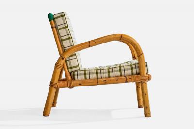 Rotan Lounge Chairs with Bamboo Rattan and Fabric Italy 1950s