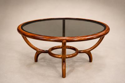 Round Coffee Table in Cavi na Wood Glass by Giuseppe Scapinelli Brazil 1950s