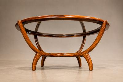 Round Coffee Table in Cavi na Wood Glass by Giuseppe Scapinelli Brazil 1950s