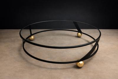 Round Coffee Table in Plated Painted Metal with Glass Top 1960s Lot 416