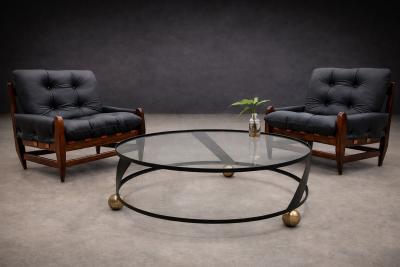 Round Coffee Table in Plated Painted Metal with Glass Top 1960s Lot 416