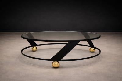 Round Coffee Table in Plated Painted Metal with Glass Top 1960s Lot 416