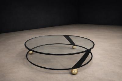 Round Coffee Table in Plated Painted Metal with Glass Top 1960s Lot 416