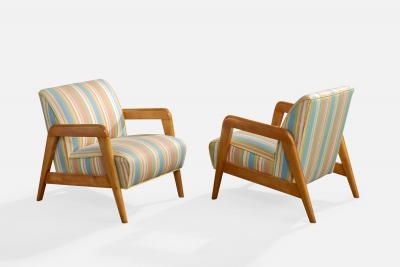 Russel Wright Russel Wright Attribution Lounge Chairs with Wood and Fabric USA 1940s