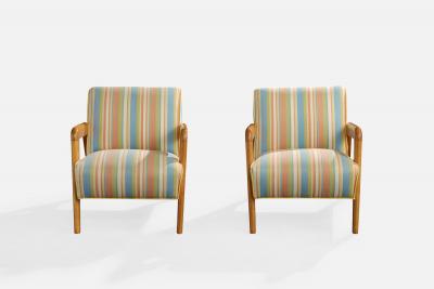 Russel Wright Russel Wright Attribution Lounge Chairs with Wood and Fabric USA 1940s