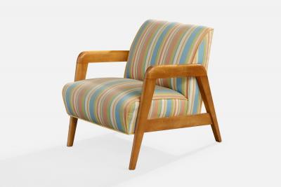 Russel Wright Russel Wright Attribution Lounge Chairs with Wood and Fabric USA 1940s