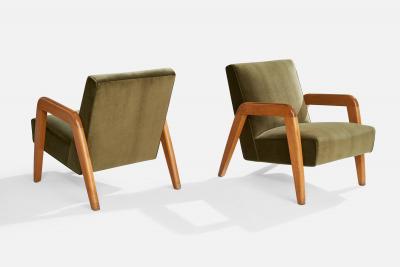 Russel Wright Russel Wright Attribution Lounge Chairs with Wood and Velvet USA 1940s