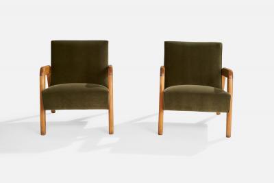 Russel Wright Russel Wright Attribution Lounge Chairs with Wood and Velvet USA 1940s
