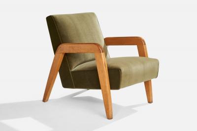 Russel Wright Russel Wright Attribution Lounge Chairs with Wood and Velvet USA 1940s