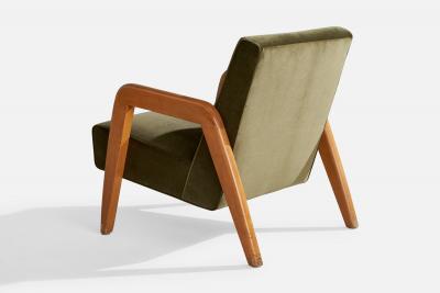Russel Wright Russel Wright Attribution Lounge Chairs with Wood and Velvet USA 1940s