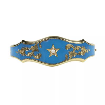 Russian Gold Bracelet With Turquoise Enamel And Pearls 19th Century