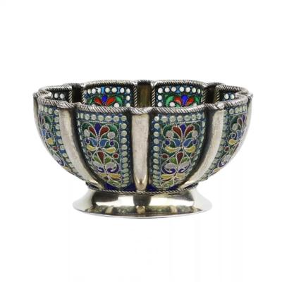 Russian Silver Bowl With Plique A Jour Enamel Khlebnikov Firm Moscow