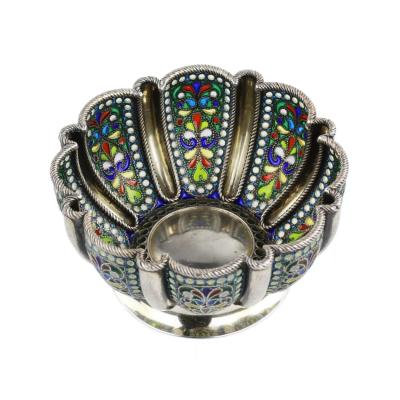 Russian Silver Bowl With Plique A Jour Enamel Khlebnikov Firm Moscow