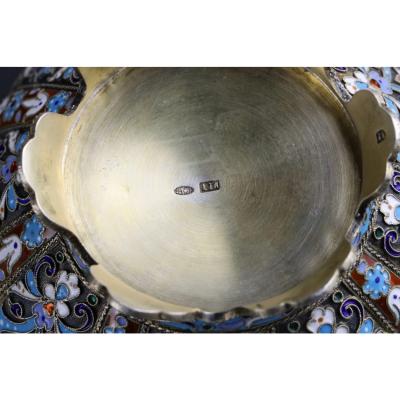 Russian Silver Sugar Bowl In Cloisonne Enamel Russia Moscow 1896 1908