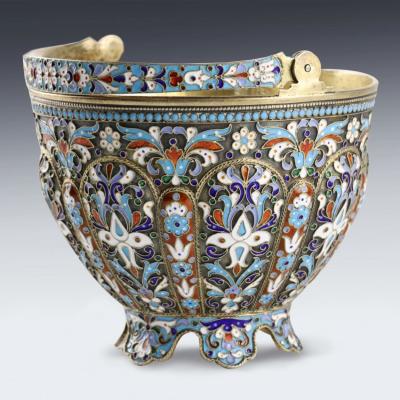 Russian Silver Sugar Bowl In Cloisonne Enamel Russia Moscow 1896 1908