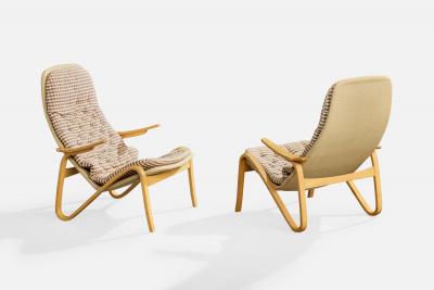 Sam Larsson Sam Larsson Lounge Chairs with Wood Canvas and Fabric Sweden 1970s