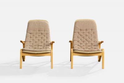 Sam Larsson Sam Larsson Lounge Chairs with Wood Canvas and Fabric Sweden 1970s