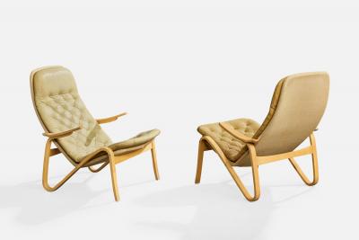 Sam Larsson Sam Larsson Lounge Chairs with Wood Canvas and Leather Sweden 1970s