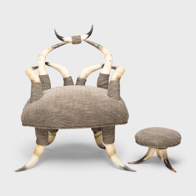 Sculptural Horn Chair with Footstool