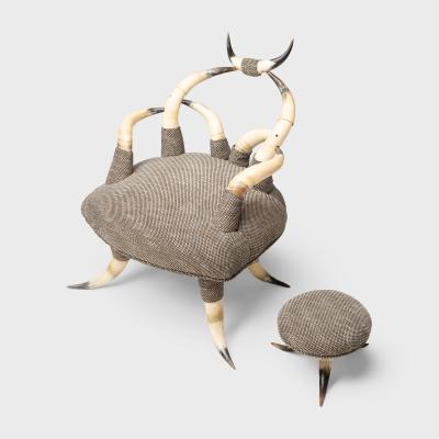 Sculptural Horn Chair with Footstool