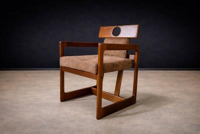 Sergio Rodrigues Cuiaba Dining Chair with Armrests in Hardwood Fabric Lot 672