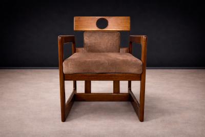 Sergio Rodrigues Cuiaba Dining Chair with Armrests in Hardwood Fabric Lot 672