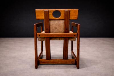 Sergio Rodrigues Cuiaba Dining Chair with Armrests in Hardwood Fabric Lot 672