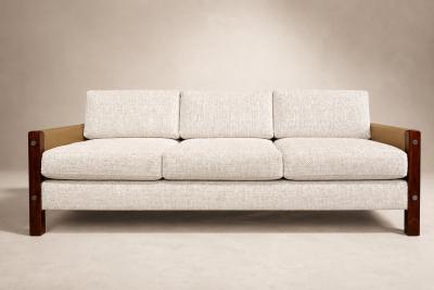 Sergio Rodrigues Sergio Rodrigues Millor Sofa in Rosewood Leather Textured Fabric 1960s