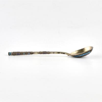 Set Of Six Cloisonne Enamel Silver Teaspoons In A Presentation Case 
